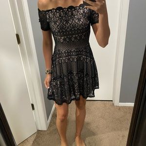 NWT Black lace off the shoulder dress